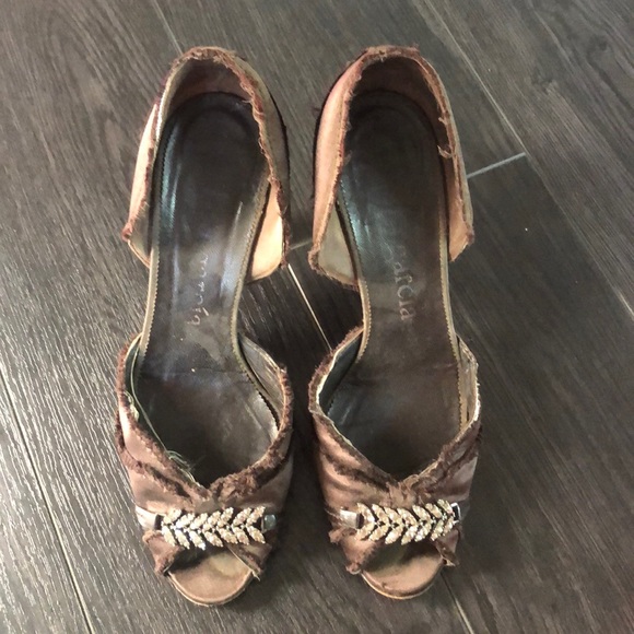 PEDRO GARCIA BROWN SATIN PEEP TOE CRYSTAL D’ORSAY - Picture 1 of 6